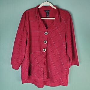 Ali Miles Womens Modern Timeless Button Front Cranberry Pucker Tunic Top Size L